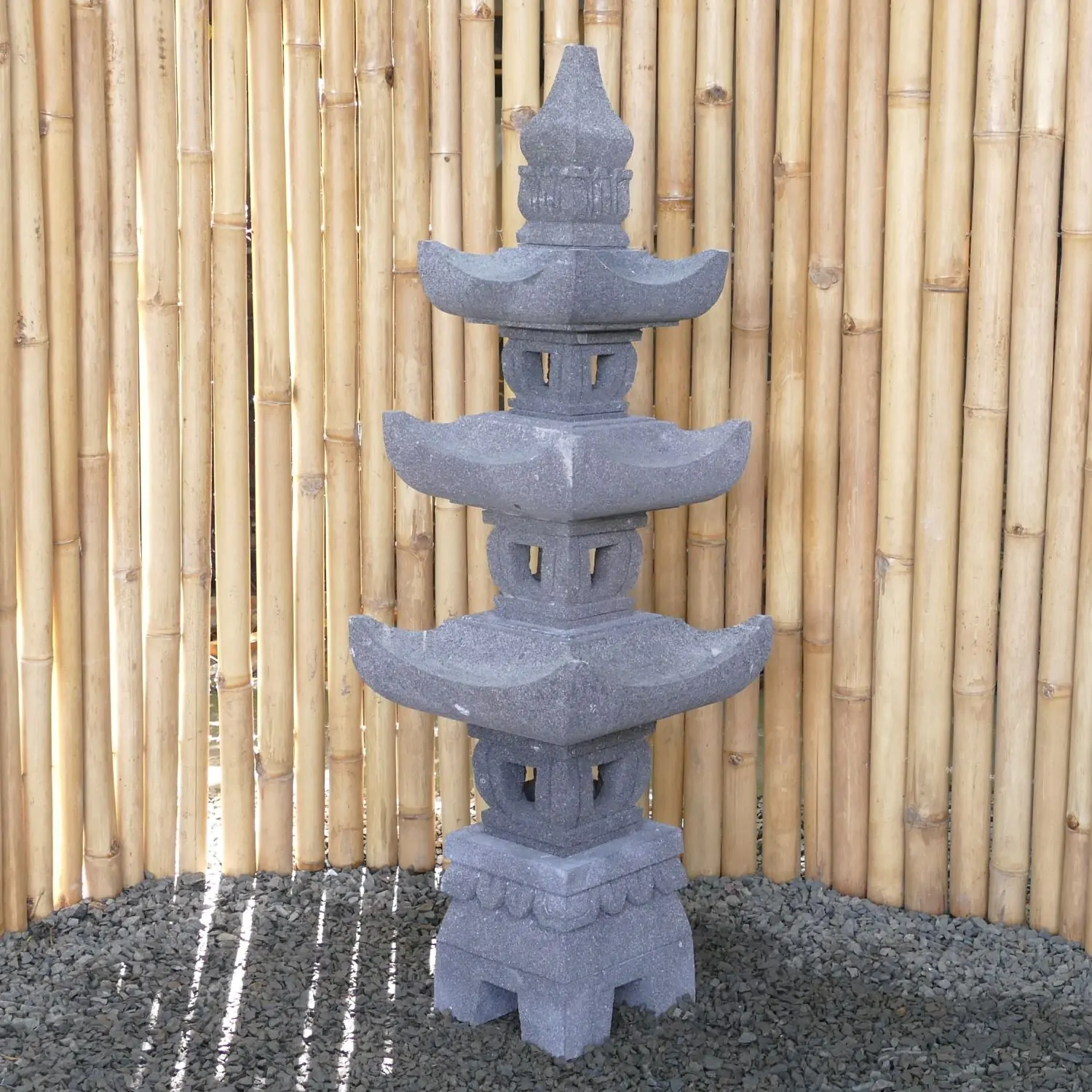  Product image 1 of the product “Japanese style Garden Lantern, made from Andesit Stone. Multipart. 110 cm Height, Roof is 35 cm width. ”
